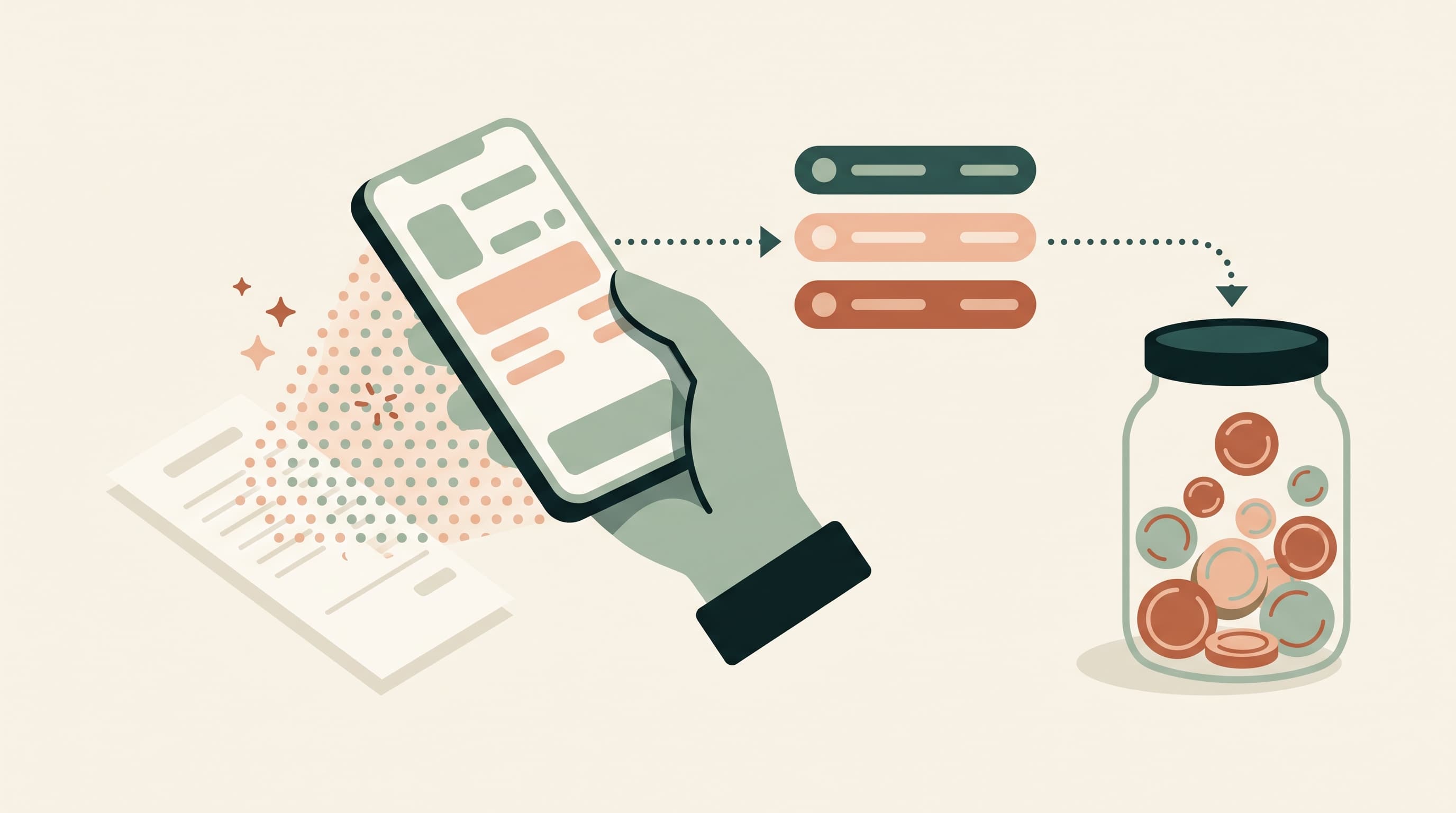 AI import: a photo of a receipt is read into amount, date and merchant and lands in the right budget envelope